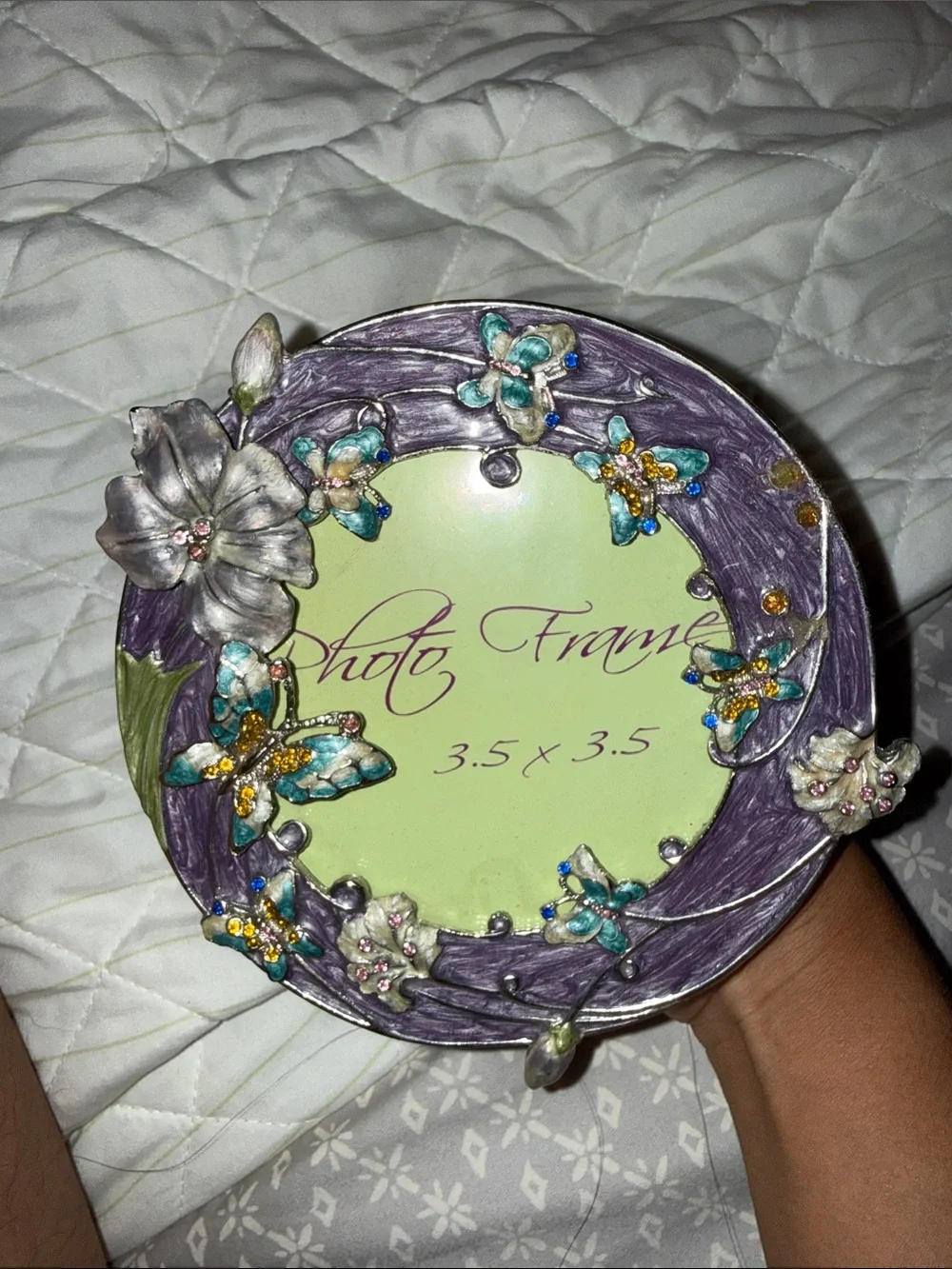 Floral Butterfly Round Purple Photo Frame 3.5” x 3.5” Fairy boho Picture frame